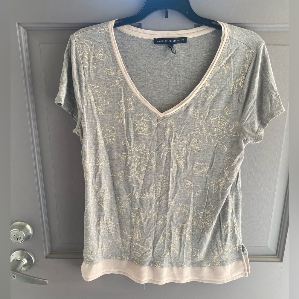 Grey Gold Floral WHBM Casual Shirt